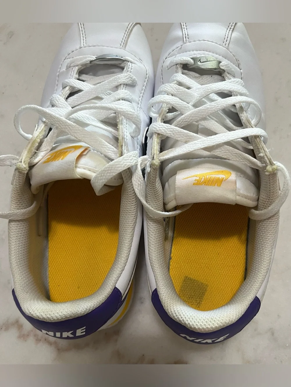Nike Cortez “Lakers” White/Purple/Yellow Leather Sneakers Size Youth 5